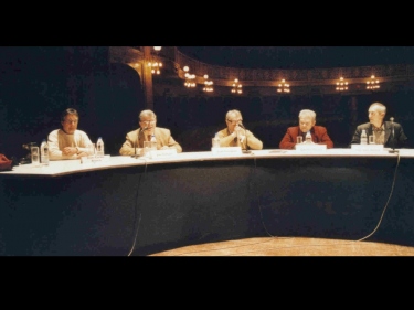 Homenaje a Guinjoan- 4/6 Joan Carles Blanch, Presidente de Col·lectiu de Compositors de Tarragona; Joan Tortajada, Director Serveis Territorials de Tarragona,  Joan Guijoan, C- Tieles, Josep Ma. Balanyà, Presidente Asso. Catalana de Compositor
